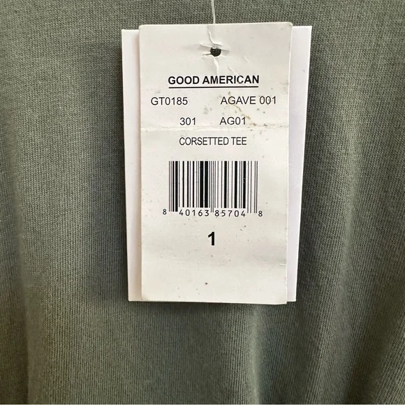 NWT! Good American Corseted Style Sleeveless Green Tee size 1 (small) - Picture 7 of 8